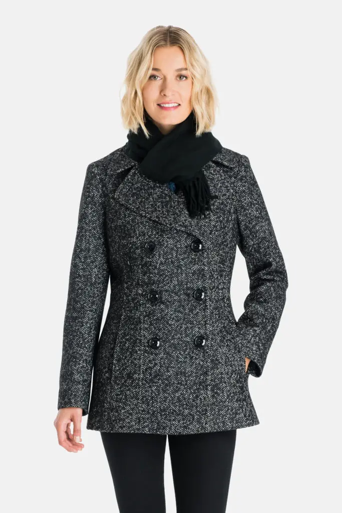 LONDON FOG Women's Double Breasted Peacoat with Scarf