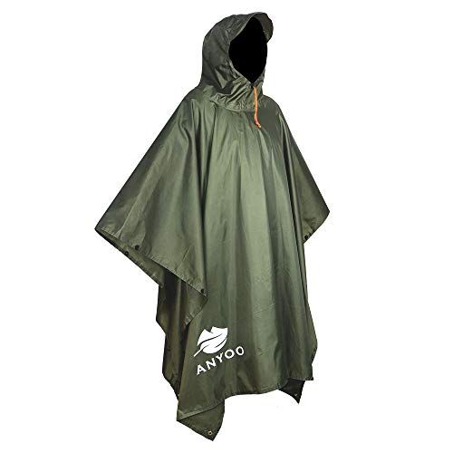 Waterproof Rain Poncho Lightweight Reusable Hiking Hooded Coat Jacket by Anyoo
